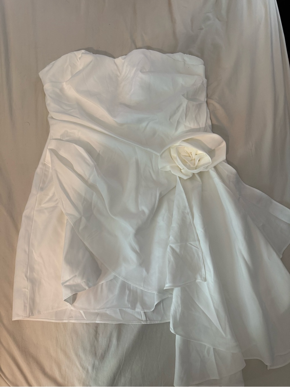 Strapless White Dress with Rose Detail